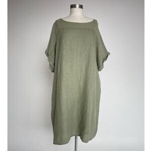 Sage Green Italian Minimal Linen Dress Sz 3XL/ Lagenlook Boho Casual Plus Kaftan